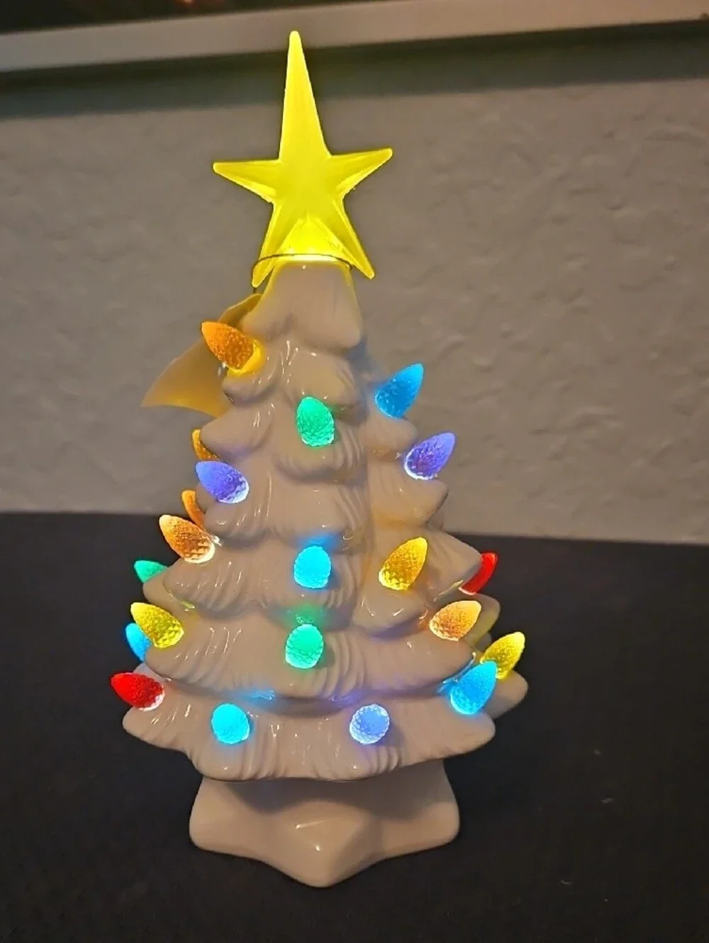 Ceramic White Christmas Tree with Multicolor Lights and Yellow Star